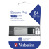 VERBATIM USB memorijski pogon Secure Pro, 64 GB, USB Tip-A 3.2 Gen 1, crno-sivi