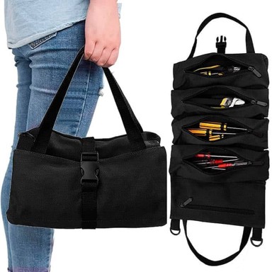 NETSCROLL Sklopiva torbica za alat s 5 džepova na patent, izdržljiv organizator za električare, vodoinstalatere i majstore, prenosiva RollBag