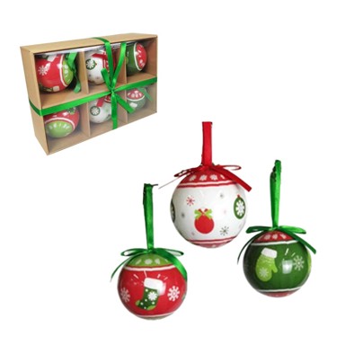 Božićne kuglice, 7,5 cm, 6 kom/pak, mix s tri uzorka
