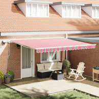 Ručna uvlačiva tenda s LED, 450x350 cm, platno, crvena i bijela pruga