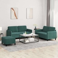 Set sofa 3-dijelni s jastučićima i tabureom, tamnozelena
