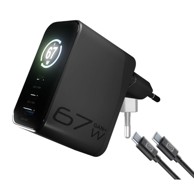 CELLULARLINE Kućni punjač GAN+ Powerview IQ, 2xUSB-C/USB-A, kabel C-C, 67W