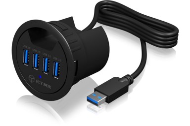 ICY BOX USB hub IB-HUB1403, USB-A, 4x USB-A, crni