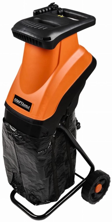 NIKCORP Električna sjeckalica za grane, 3000 W, 45 mm promjer, 4500 min⁻¹, čelični noževi, IP24, 96.7 dB(A), 10,5 kg, za malč i kompost, siguran rad s potiskivačem, vreća za otpad uključena, učinkovito