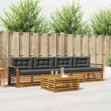 Set vanjskih sofa, 5-dijelni, s jastucima, prirodni i antracit