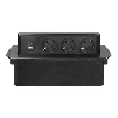 PLASTROL Ugradbena utičnica, 3x Schuko, USB-A, USB-C, crna