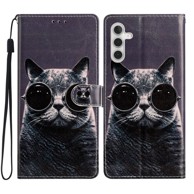 Preklopna futrola za Samsung Galaxy A25 5G, novčanik, mačka + 9H staklo, crna