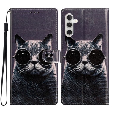 Preklopna futrola za Samsung Galaxy A25 5G, novčanik, mačka + 9H staklo, crna