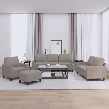 4-dijelni set sofa, s jastucima, s jastučićima i tabureom, sivo-smeđa