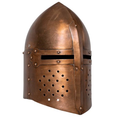 Replika srednjovjekovne viteške kacige za LARP, bakrena, čelična