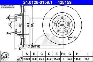 ATE Disk ploča TOYOTA 24.0128-0159.1 PREDNJA, rav-4 2.2d-4d 06 , d296/28