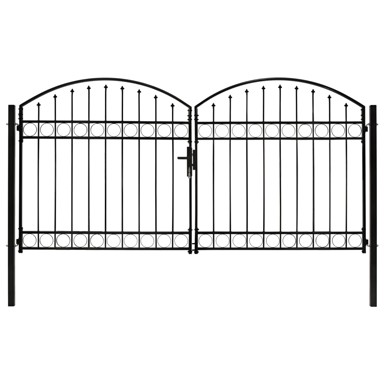Dvostruka vrata za ogradu s lučnim vrhom čelična 300x150 cm crna