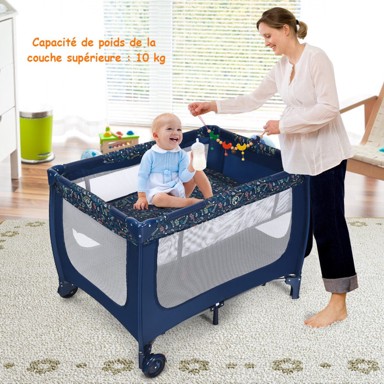 COSTWAY Dječji krevetić, kišobran, madrac, kotačići, plavi