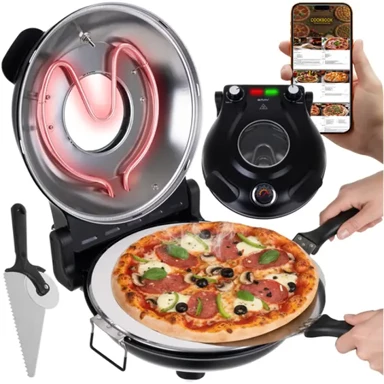 RUHHY Mini pizza pećnica 420°C 1200W s keramičkim kamenom, crna