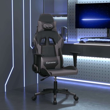 Masažna gaming stolica, umjetna koža, crna i siva, bez naslona za noge, 1 komad