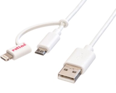 ROLINE Kabel USB2.0 Tip A u Micro B Lightning 1m, bijela  