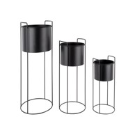 PT LIVING Skup od 3 crne željezne posude na postolju