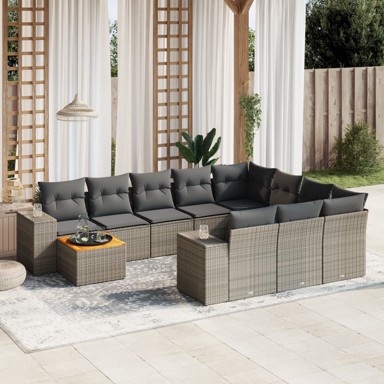 11-dijelni set vrtnih sofa od poliratana s jastucima sivi