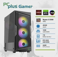 PCPLUS Stolno računalo Gamer / AMD Ryzen 5 5500, 16 GB RAM, 1 TB SSD, NVIDIA GeForce RTX 3050, bez operativnog sustava, crna