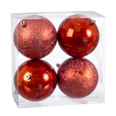 Božićne kuglice, 4 kom., 10 x 10 x 10 cm, plastika, bakrene
