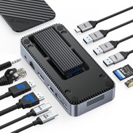 ORICO USB-C čvorište, 12 u 1, s M.2 SSD kućištem, priključna stanica bez alata, ventilator, HDMI, DP, gigabitni Ethernet, 100 W PD, SD/TF, audio/mikrofon, 10 Gbps USB-A i USB-C