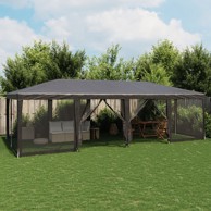 Šator za zabave 12 mrežastih bočnih zidova antracit 8x4 m HDPE