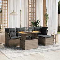 6-dijelni set vrtnih sofa od poliratana s jastucima sivi