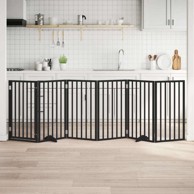 Vrata za pse s vratašcima 6 panela sklopiva 300 cm drvo topole 50 x 90 x 2 cm, crna