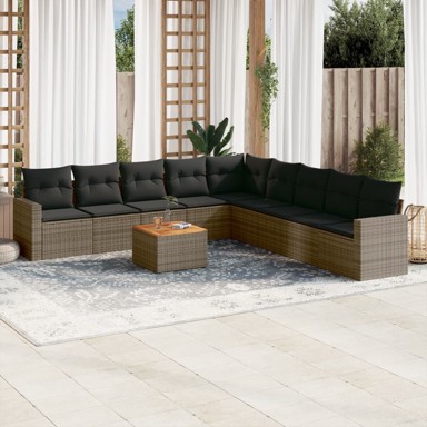 Set vrtnih sofa, 10-dijelni, od poliratana s jastucima, crni