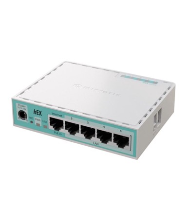 MIKROTIK Router hEX refresh, 950 MHz CPU, 512MB RAM, 5×LAN, USB-A, POE support, RouterOSv7, metalno kućište, PSU