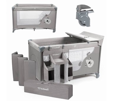 KIDWELL Blissy putni krevetić s dodacima za djecu, sivi medo