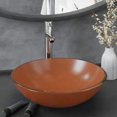 Umivaonik sa slavinom i odvodom smeđi od kaljenog stakla