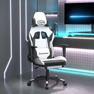 Gaming stolica, umjetna koža, s osloncem za noge, bijela i crna, 1 komad