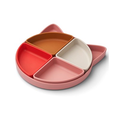 LIEWOOD Tanjur od silikona s pretincima, mačka, mat malina