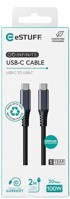 ESTUFF INFINITE USB-C kabel, USB4 Gen 2x2, snaga 100 W, brzina 20 Gbps, podrška za 8K@60 Hz, duljina 2 m, reciklirana plastika, crna