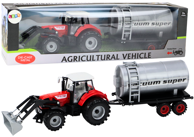 Poljoprivredni traktorski bager za igru, s cisteronom, crveni