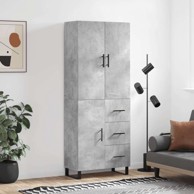 Visoka komoda siva betona 69 5x34x180 cm od konstruiranog drva, 1 vrata 3 ladice