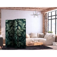 Paravan - Dark Green Victorian Leaves - Botanička rezbarena kompozicija, 135 x 172 cm, dvostrani, tamnozelena