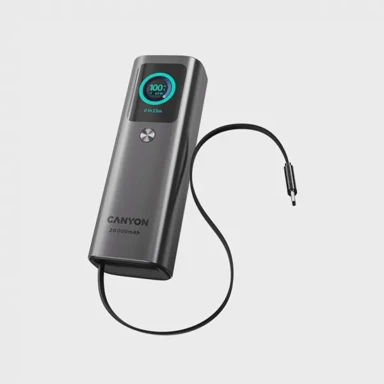 CANYON Prijenosna baterija s ugrađenim kabelom onpower 265 20000 mah 165 w, aluminij, tamnosiva