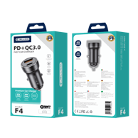 JELLICO Auto punjač F4, Type-C i USB-A, Lightning kabel 1 m, PD, 20 W, 3 A, crna