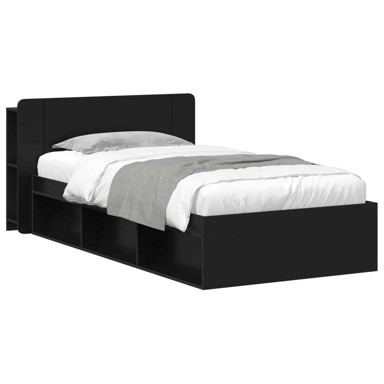 Okvir kreveta s pohranom, dimenzije 90 x 200 cm, konstruirano drvo, crna