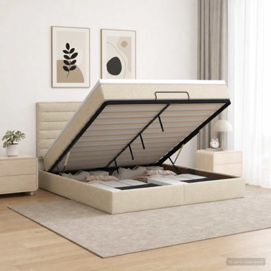 Krevet od pjene s madracem i LED-om 180 x 200 cm, tkanina, krem