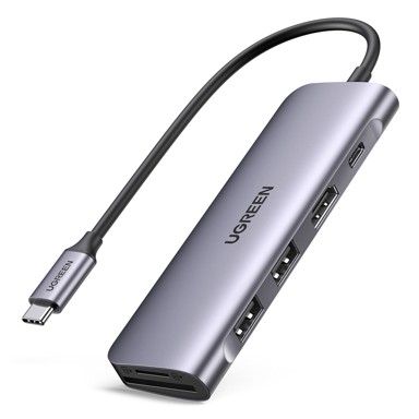 UGREEN Docking stanica CM195, USB-C, 2x USB-A, 1x USB-C, 1x HDMI, SD/microSD, sivi