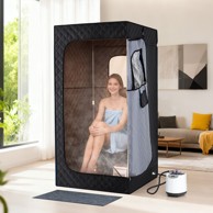 Prijenosna parna sauna sa sklopivom stolicom i prostirkom, crna