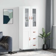 Visoka komoda bijela 69 5x34x180 cm konstruirano drvo , drvena vrata 3 ladice