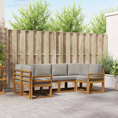 Set vanjskih sofa, 6 kom, s jastucima, prirodna i svijetlo siva