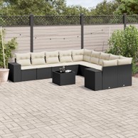 11-dijelni set vrtnih sofa od poliratana s jastucima crni
