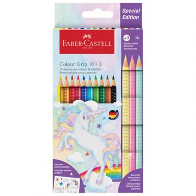 FABER-CASTELL Drvene boje 201542, GRIP 2001, Sparkle Pastel Unicorn, 13 boja, blister pakiranje