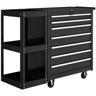 HOMESTAR Radionička kolica, 7 ladica, uklonjiva bočna polica, 960 x 335 x 750 mm, crna