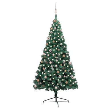 Božićno drvce umjetno polovica zeleno sa 60 kuglica rose gold 210 cm